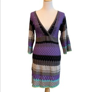 Comma | Funky Purple V-Neck Knit Wide Sleeve Dress